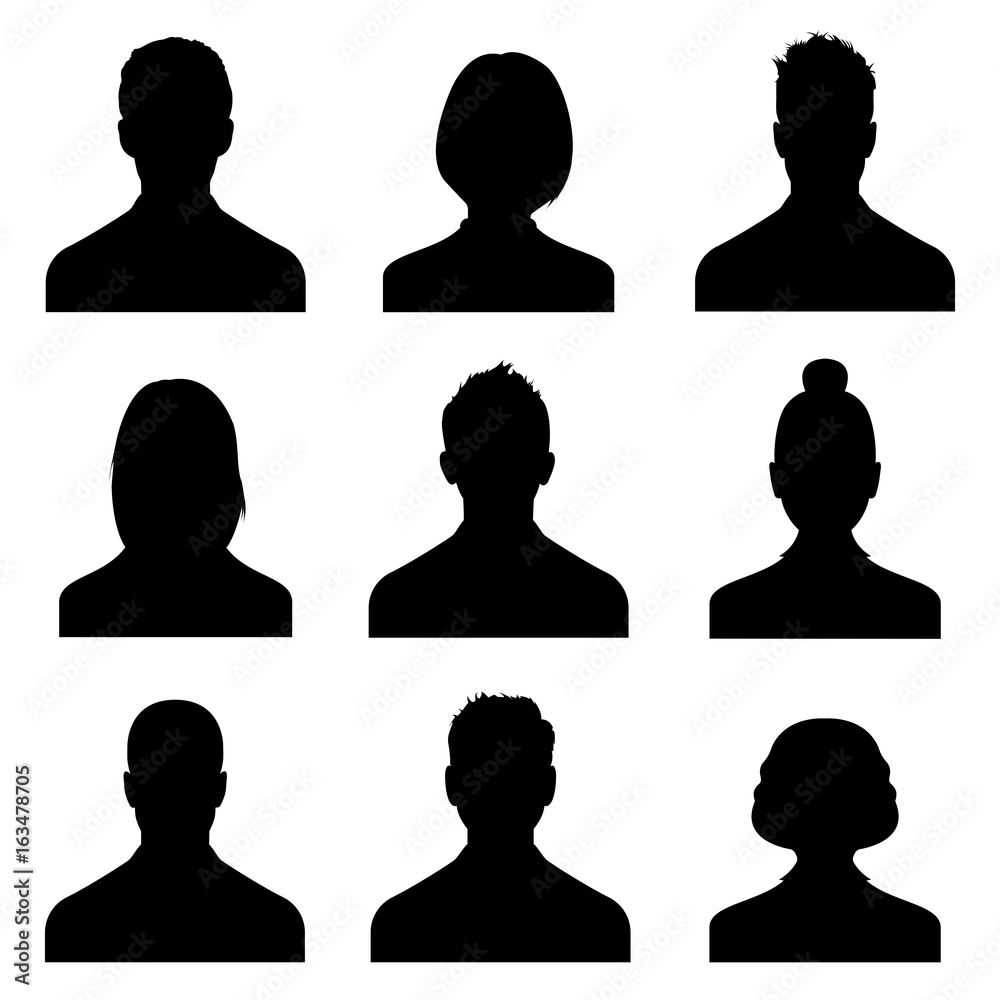 Male and female head silhouettes avatar, profile  icons. Stock vector
 - obrazy, fototapety, plakaty 