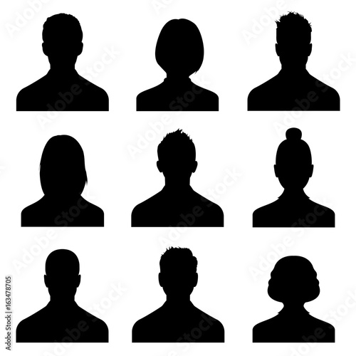 Male and female head silhouettes avatar, profile  icons. Stock vector
