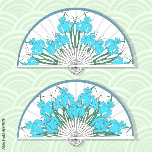 Vector illustration of two Asian folding fans.