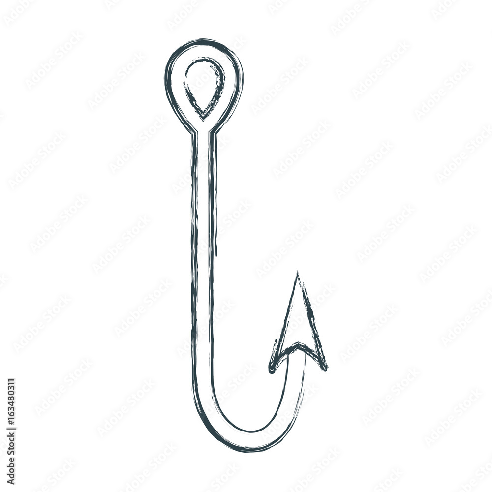 blurred sketch silhouette of simple fish hook vector illustration