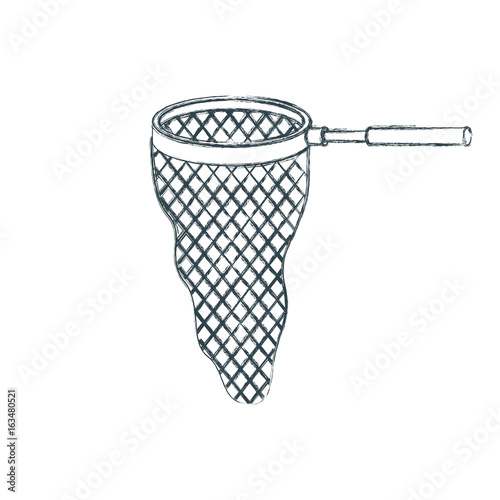 blurred sketch silhouette of fishing net with handle vector illustration