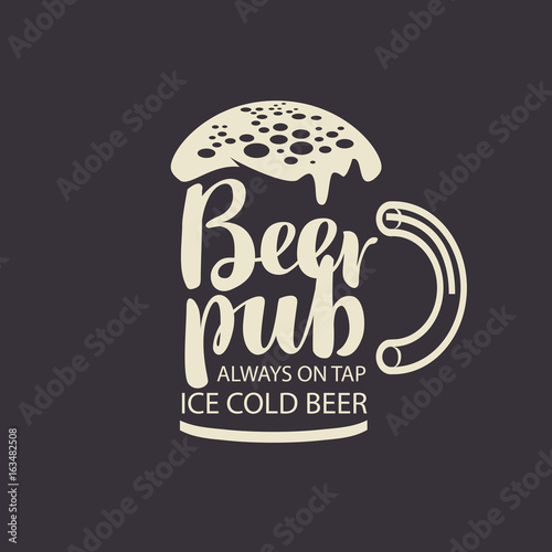 Vector banner with overflowing beer glass and lettering on the beer theme. Drawing with chalk on the blackboard in a retro style