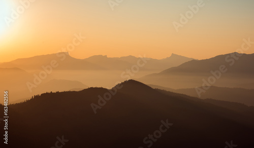Sunrise in mountains. .Northern caucasus, plateau Lago-naki