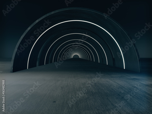 Long dark Tunnel with futuristic light.3D rendering
