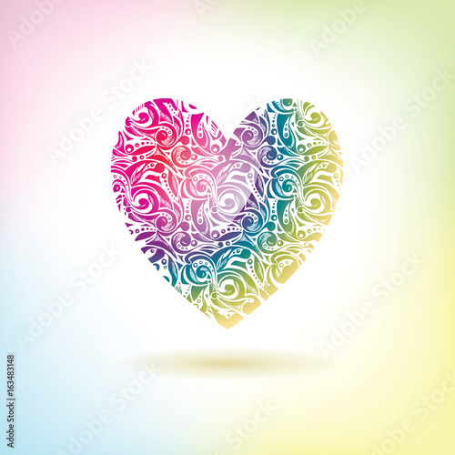 Colorful vector heart illustration. Hand-drawn heart. Doodles. Can be used as an icon, logo, print on a T-shirt, greeting card, wedding invitation, invitation to betrothal or anniversary, etc.