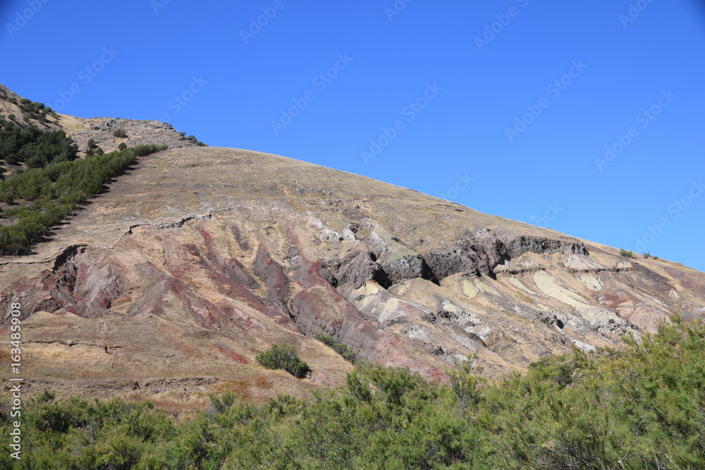 Geological landscape to the north east of the island near Pico Juliana, Porto Santo Island, Madeira