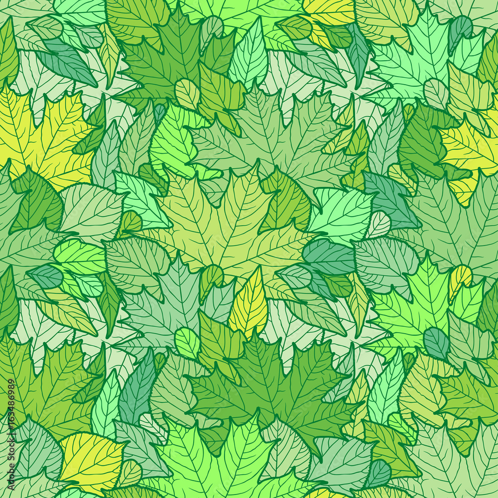 Fototapeta premium Seamless pattern with green leaves