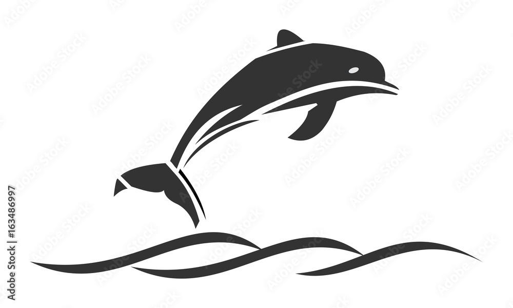Obraz premium Silhouette of dolphins jump