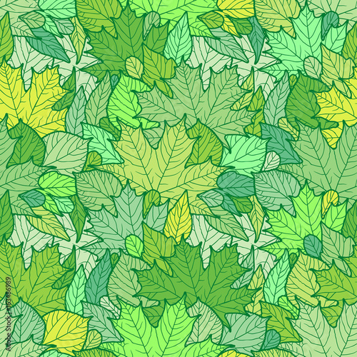 Seamless pattern with green leaves