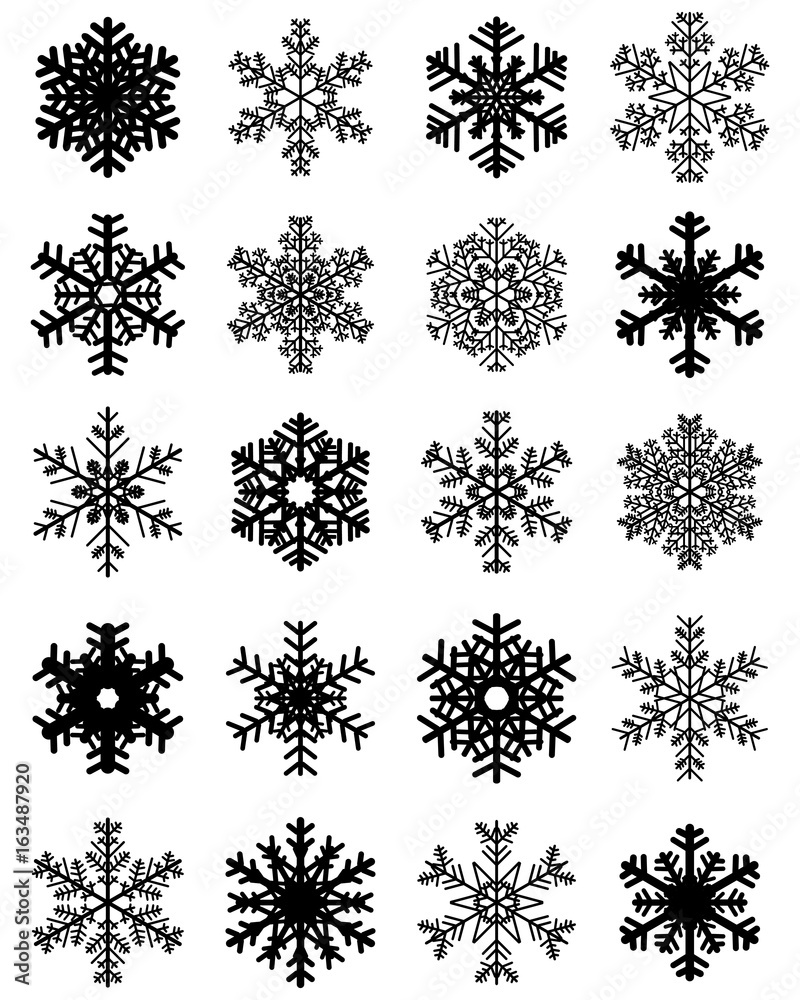 Set of different black snowflakes on a white background Set of different black snowflakes on a white background
