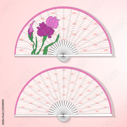 Vector illustration of two Asian folding paper fans.