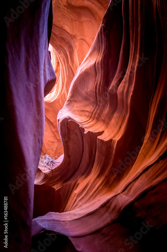Play of light and shadow. Bizarre pattern of the walls of the lower Antelope Canyon