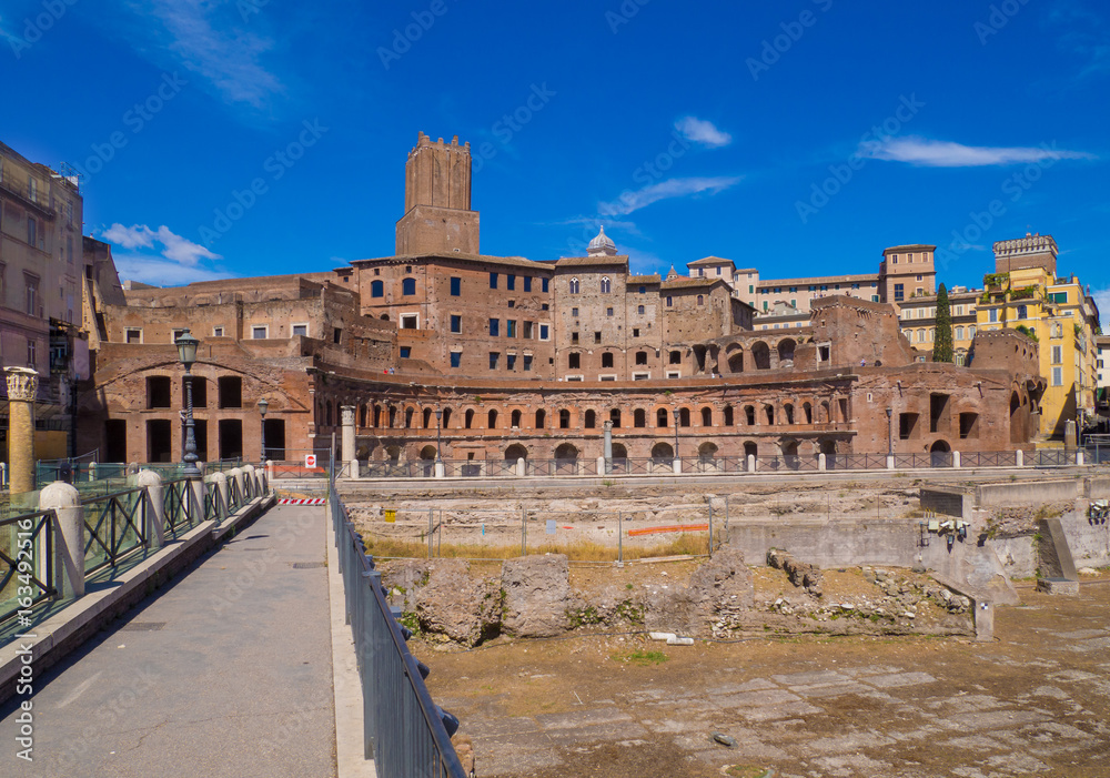 ROME, ITALY - The archeological ruins in historic center of Rome, named Imperial Fora.