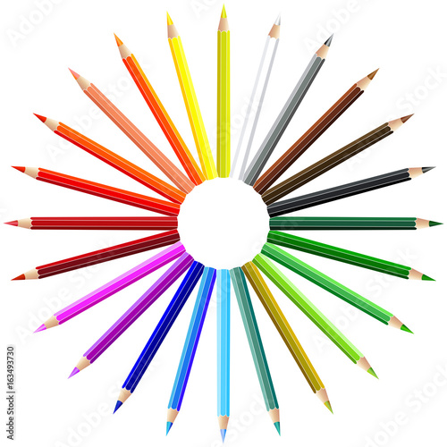 Color pencils in the shape of a sun and in rainbow colors, isolated vector