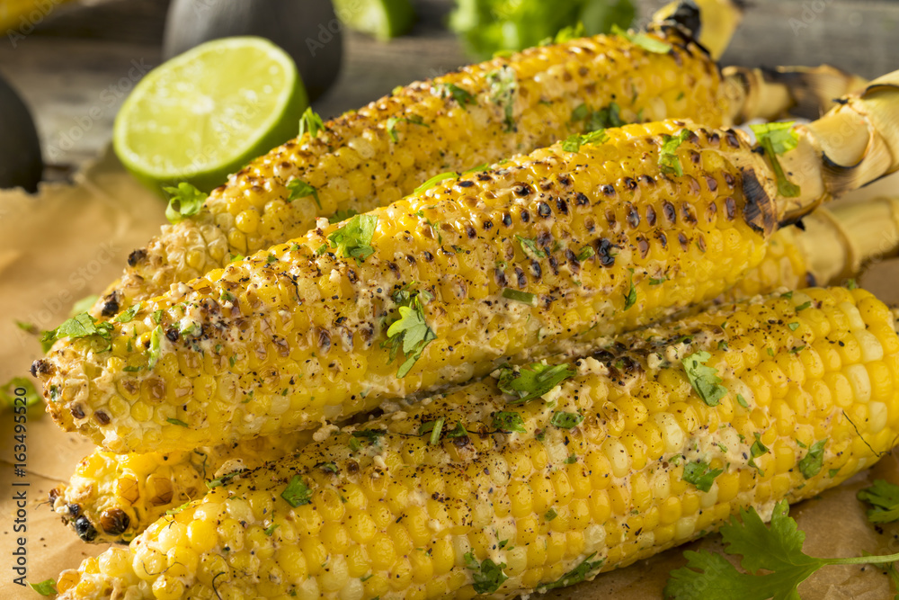 Barbecued Homemade Elote Mexican Street Corn Stock Photo Adobe Stock
