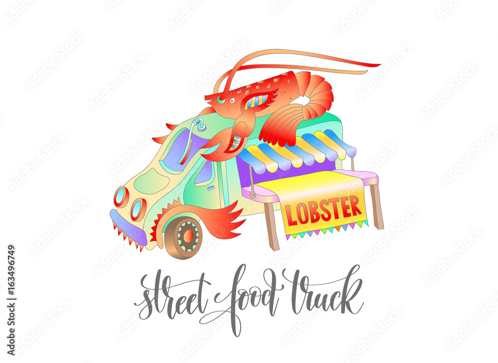 street food truck with lobster, van delivery isolated isolated