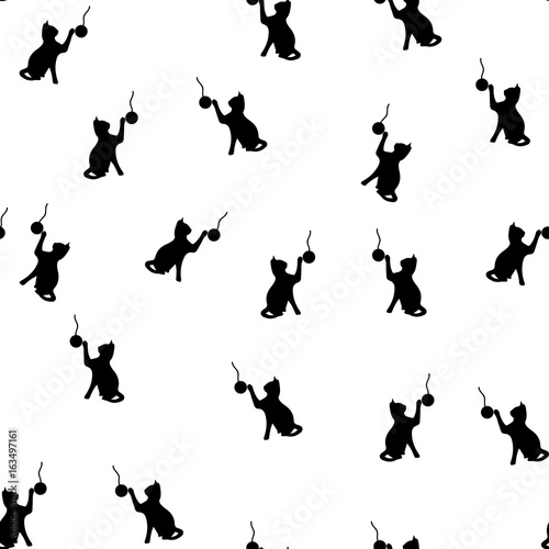 vector black cats and ball of wool seamless pattern eps10