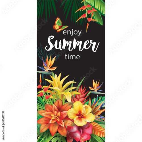 Template with tropical flowers