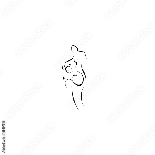 woman cat icon vector line illustration