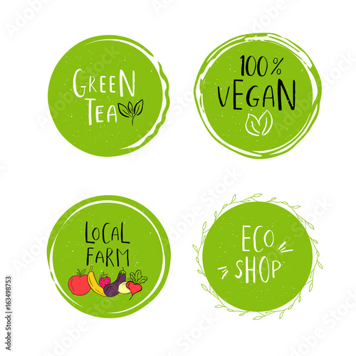 Collection of vector eco, bio green logo or sign. Organic design.