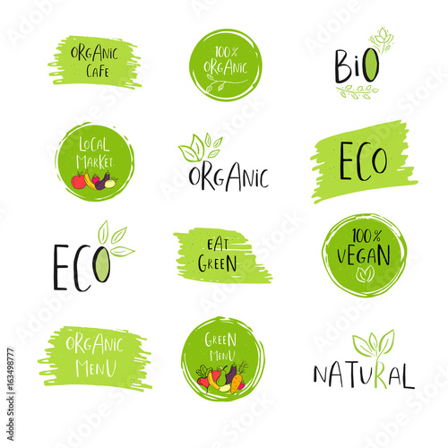Collection of vector eco, bio green logo or sign. Organic design.