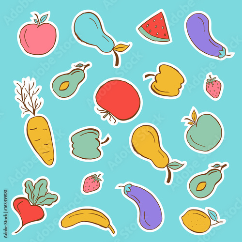 Fototapeta Naklejka Na Ścianę i Meble -  Healthy stickers with vegetables and fruits.