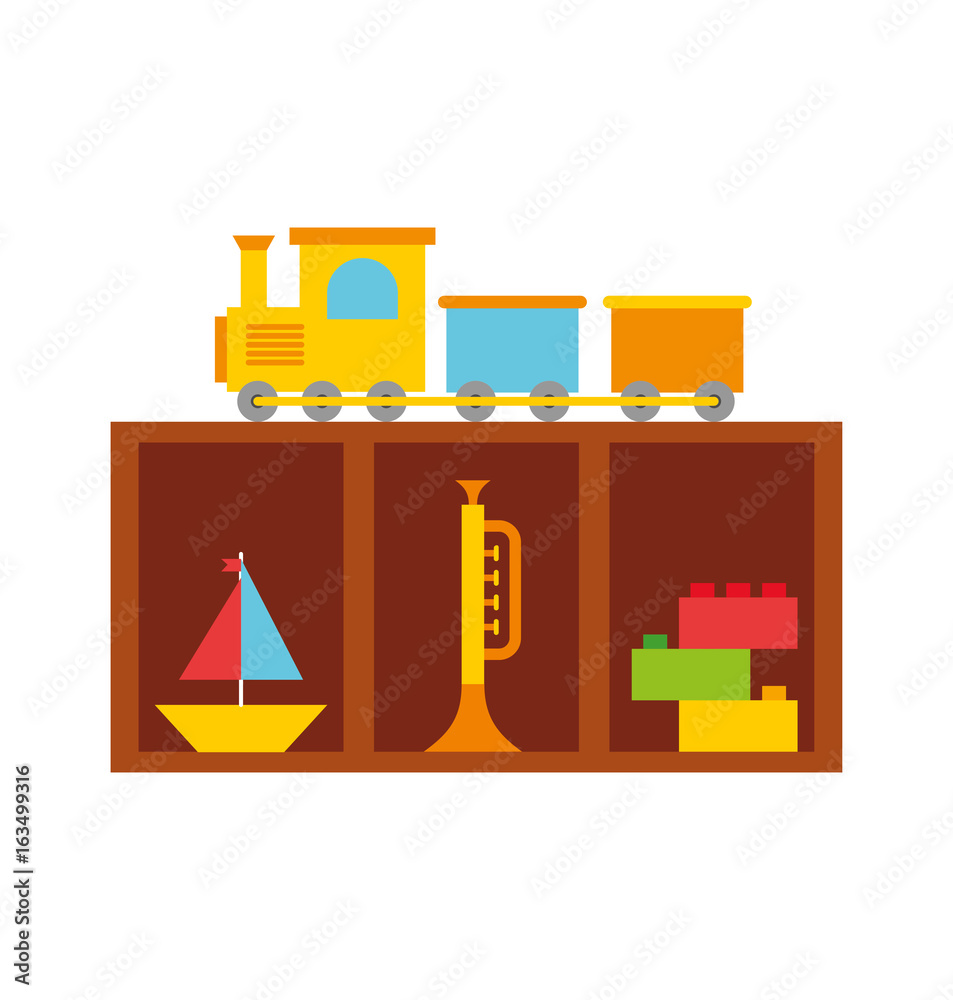 wooden drawer with toys vector illustration design