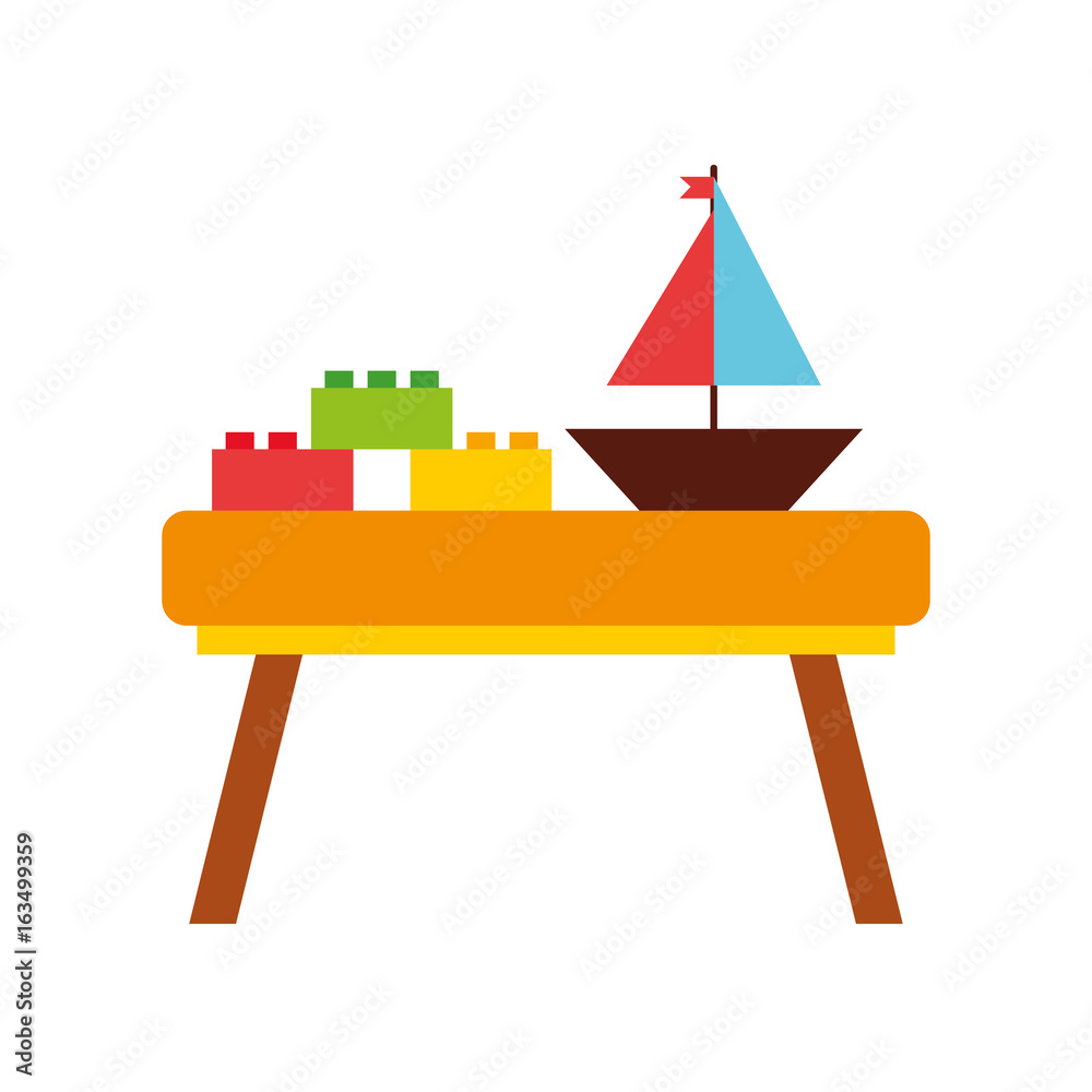 Obraz premium table wooden with toys vector illustration design