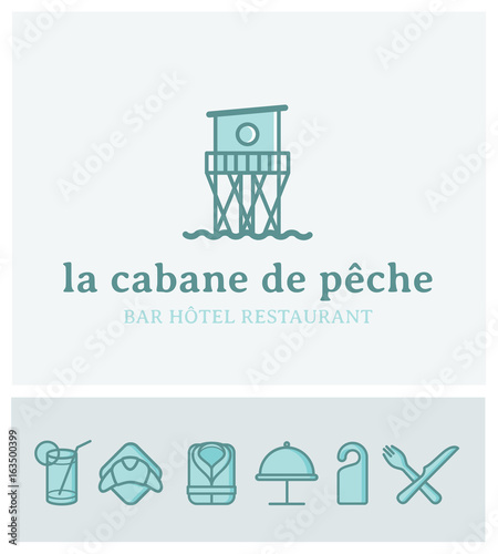 identité de marque, logo, restaurant, cabane, pêche, poisson, fruits de mer