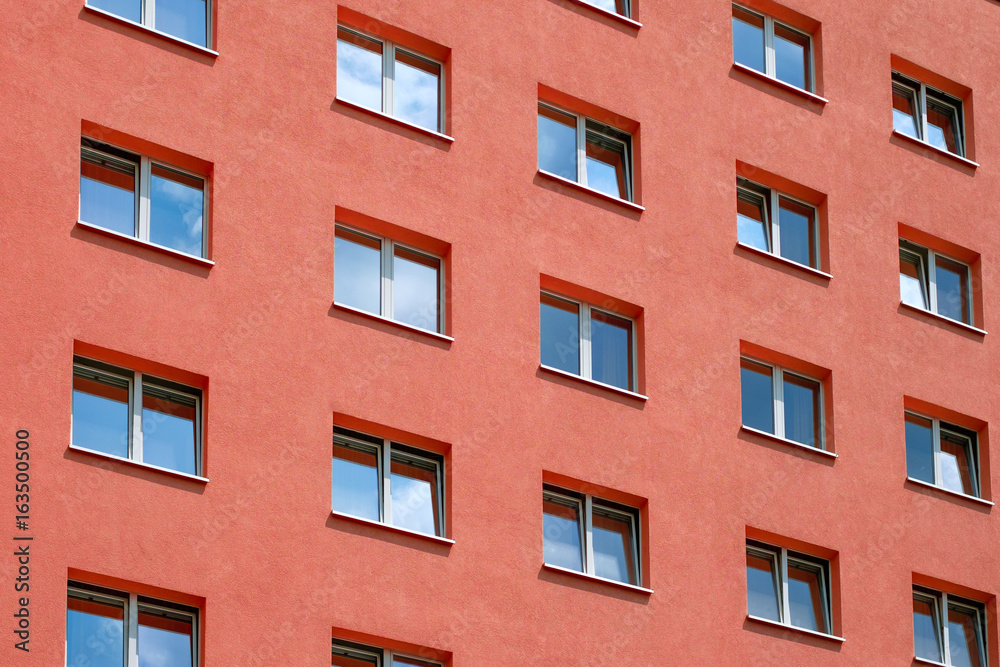 red house facade , windows, building exterior windows, building exterior