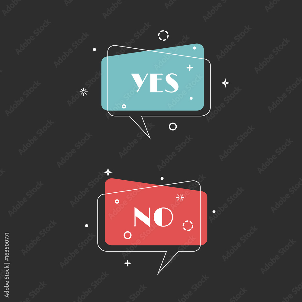 Set of trendy flat geometric vector bubbles. Vivid transparent banners in  retro poster design style. Vintage colors and shapes. Random background. Yes  or no. Vector illustration. Stock Vector | Adobe Stock