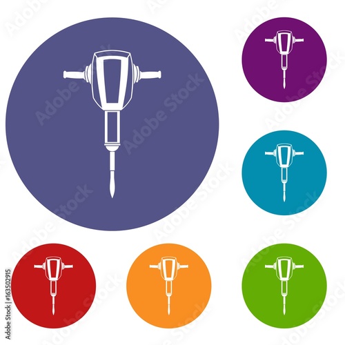 Pneumatic plugger hammer icons set