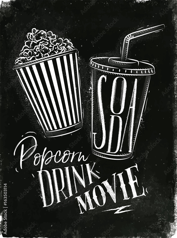 Fototapeta premium Poster soda popcorn chalk