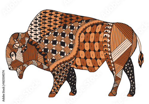 Bison zentangle stylized, vector, illustration, freehand pencil. Pattern. Zen art.