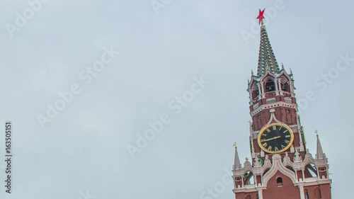 Moscow Kremlin Main Clock named Kuranti on Spasskaya Tower. Red Square.