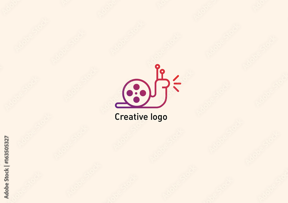 Creative logo with double meaning, snail and video Creative logo with double meaning, snail and video