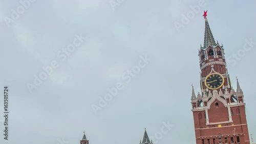 Moscow Kremlin Main Clock named Kuranti on Spasskaya Tower. Red Square.