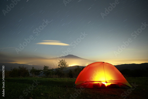 lighting Tent, Etna Mount And Stars Trails, Sicily