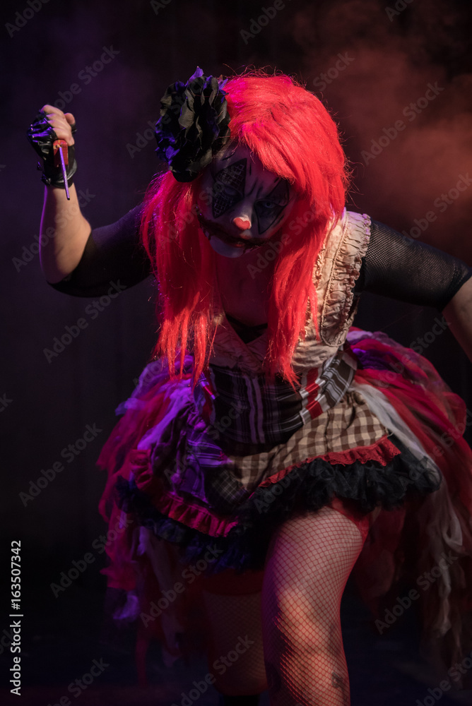 Female Clown Character. Halloween or Horror