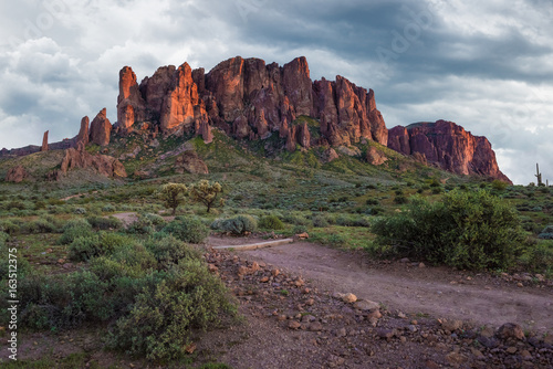 Mountains in the desert at sunset