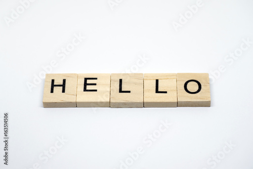 "HELLO" Wooden letters on white background