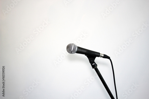 Microphone on stand  white background with copy space stock, photo, photograph, image, picture,
