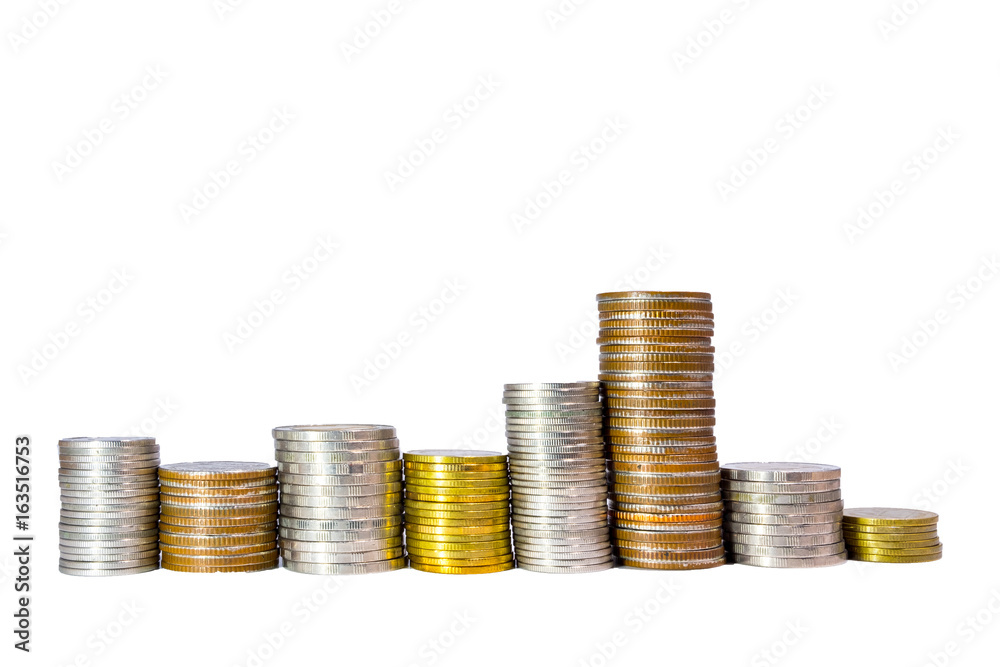 Castle of coin stack isolated on white background Castle of coin stack isolated on white background