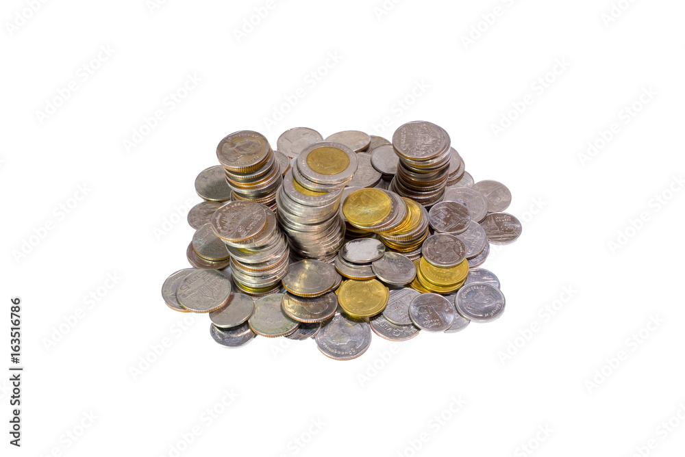 Castle of coin stack isolated on white background Castle of coin stack isolated on white background