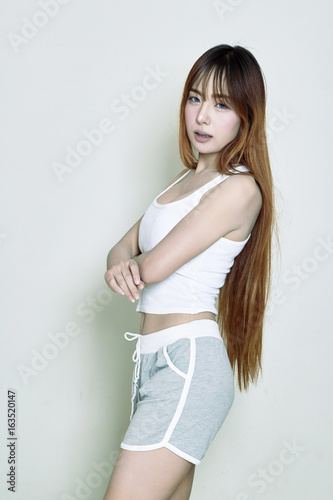 Asian woman happy in her body shape