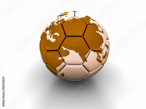 Soccer ball with the image of parts of the world 3d render