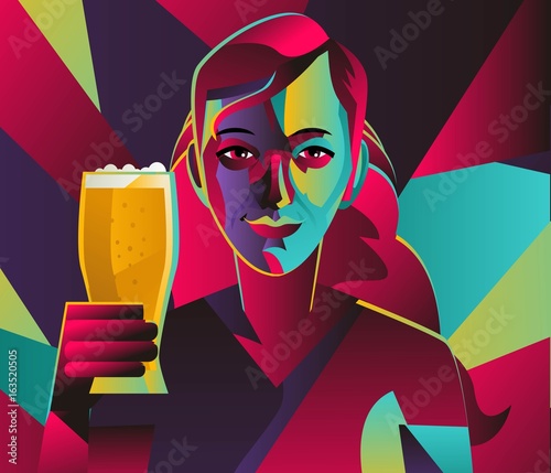 colorful girl drinking a beer