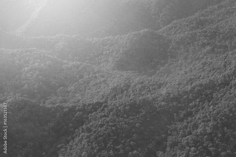 Mountains in Langkawi, Malaysia with light leak, flare.