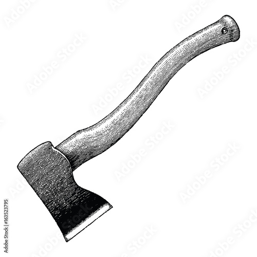Ax hand drawing engraving illustration