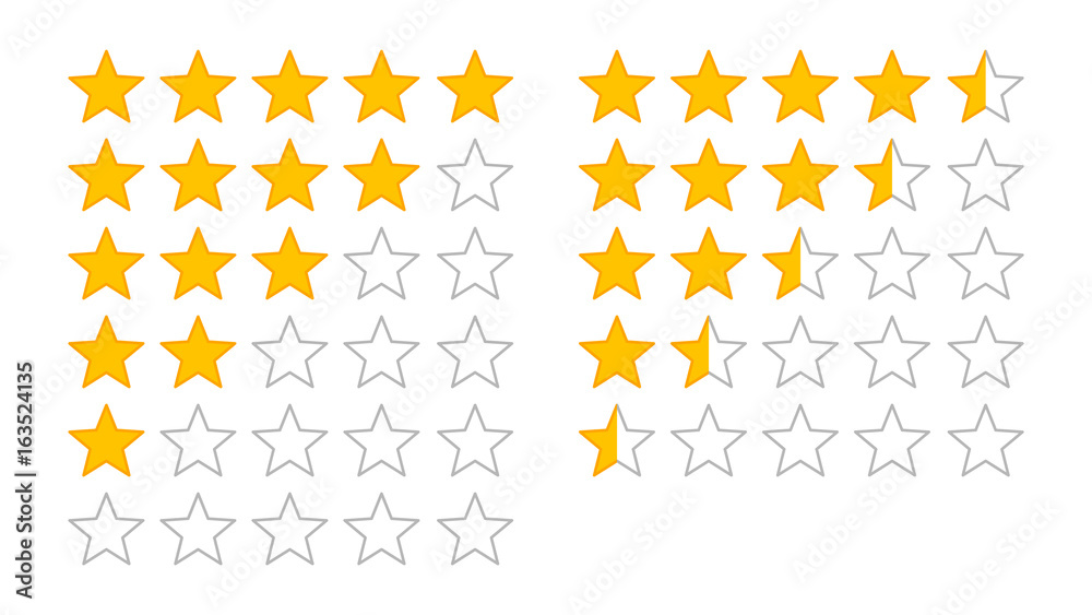 Product rating or customer review with gold stars and half star line